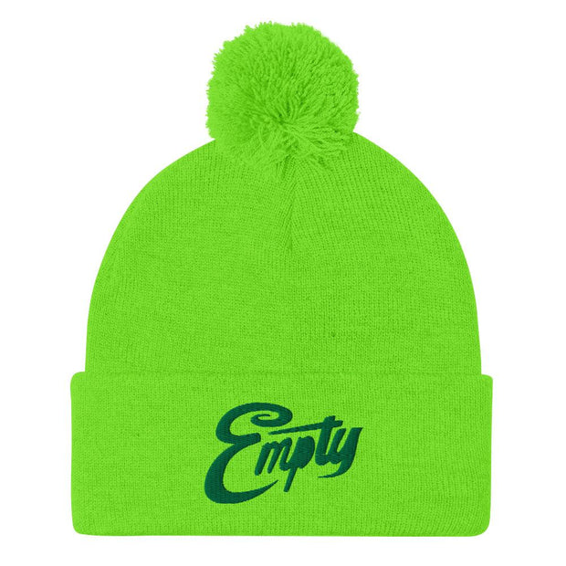 JOAN SEED Beanies Neon Green Empty Embroidered Pom Pom Knit Beanie