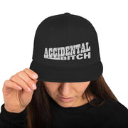 JOAN SEED Black Accidental Bitch Embroidered Snapback Cap