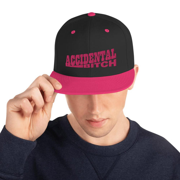 JOAN SEED Black/ Neon Pink Accidental Bitch Embroidered Snapback Cap