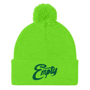 JOAN SEED Beanies Neon Green Empty Embroidered Pom Pom Knit Beanie