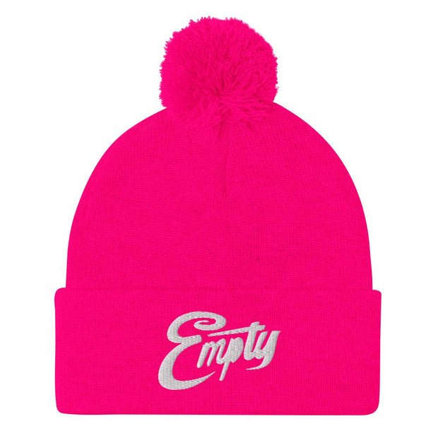 JOAN SEED Beanies Neon Pink Empty Embroidered Pom Pom Knit Beanie