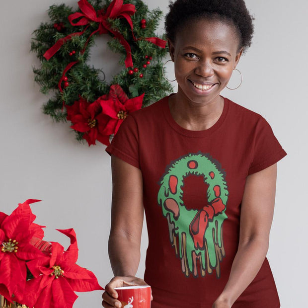JOAN SEED Christmas Wreath Meltdown Women's Short Sleeve T-Shirt