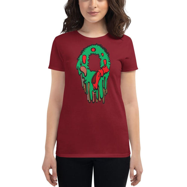 JOAN SEED Independence Red / S Christmas Wreath Meltdown Women's Short Sleeve T-Shirt