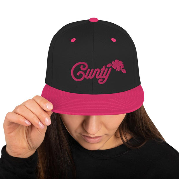 JOAN SEED Black/ Neon Pink Cunty Embroidered Snapback Cap