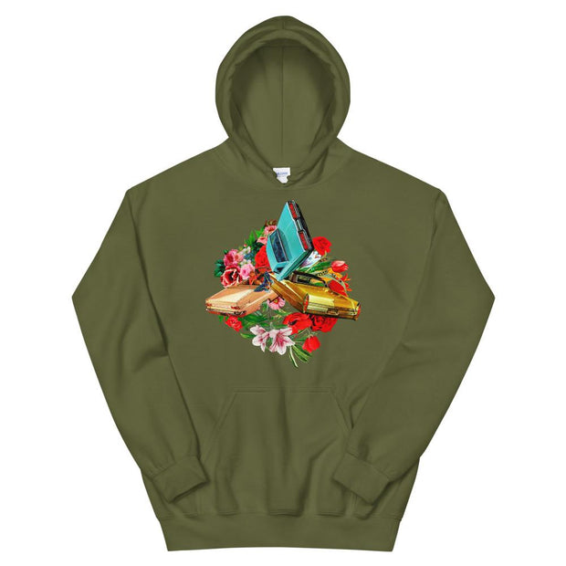 JOAN SEED Military Green / S Flower Collision Unisex Midweight Hoodie
