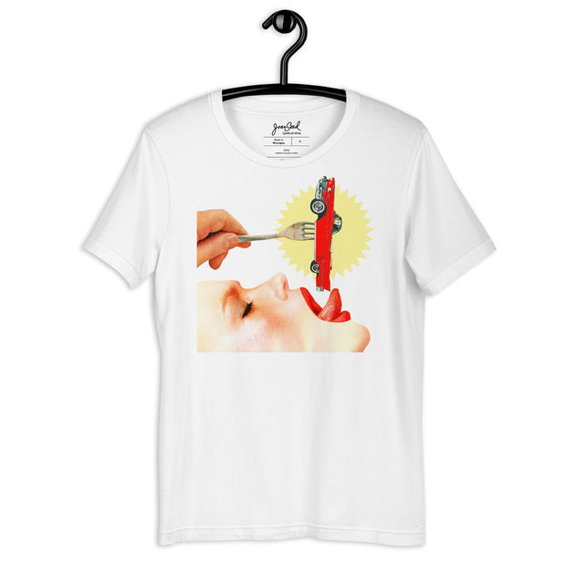 JOAN SEED Graphic T-shirts White / S Eating Cars Unisex Essential Fit Crew Neck T-Shirt