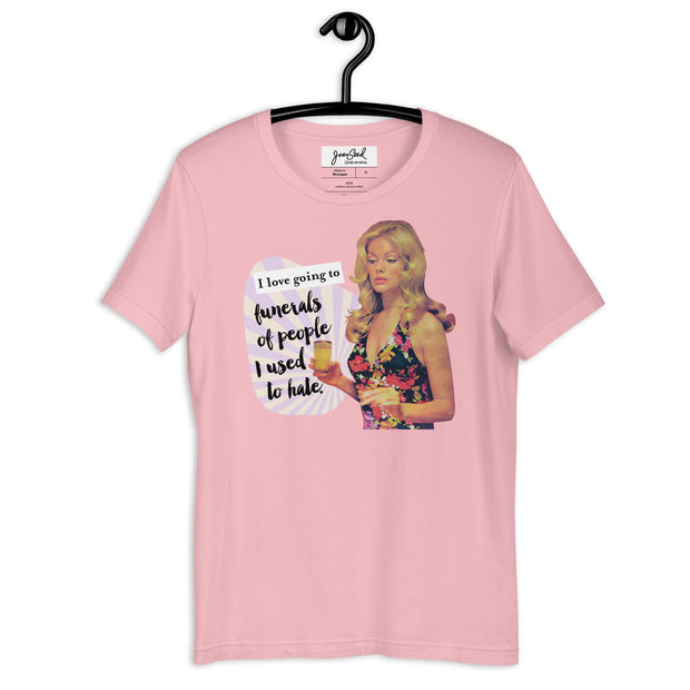 JOAN SEED Graphic T-shirts Pink / S Going to Funerals Unisex Essential Fit Crew Neck T-Shirt