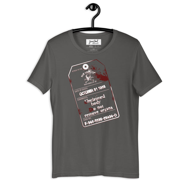 JOAN SEED Graphic T-shirts Asphalt / S Morgue Tag Unisex Essential Fit Crew Neck T-Shirt