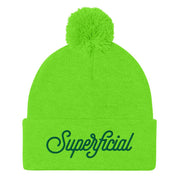 JOAN SEED Neon Green Let's Be Superficial Embroidered Pom Pom Knit Beanie