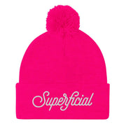 JOAN SEED Neon Pink Let's Be Superficial Embroidered Pom Pom Knit Beanie