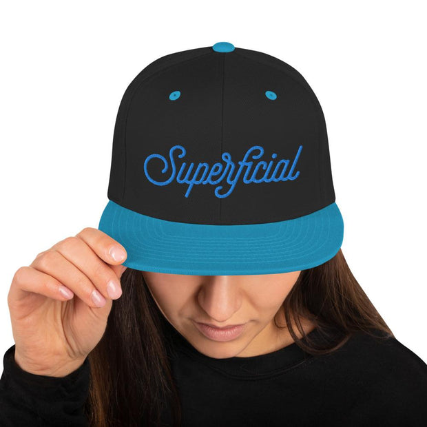 JOAN SEED Black/ Teal Let's Be Superficial Embroidered Snapback Cap