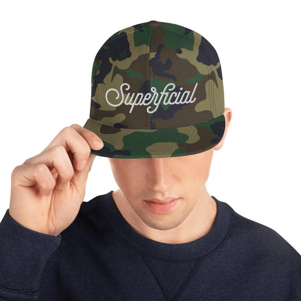 JOAN SEED Green Camo Let's Be Superficial Embroidered Snapback Cap