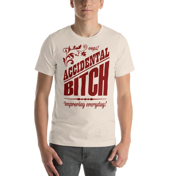 JOAN SEED Men’s fashion Soft Cream / S Accidental Bitch Men's Essential Fit Crew Neck T-Shirt