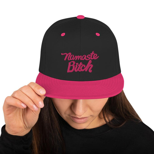 JOAN SEED Black/ Neon Pink Namaste Bitch Embroidered Snapback Cap