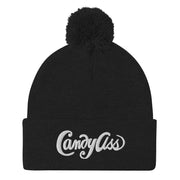 JOAN SEED Outdoors Travel Products Black Candy Ass Embroidered Pom Pom Knit Beanie
