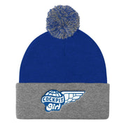 JOAN SEED Outdoors Travel Products Royal/ Heather Grey Cockpit Girl Embroidered Pom Pom Knit Beanie