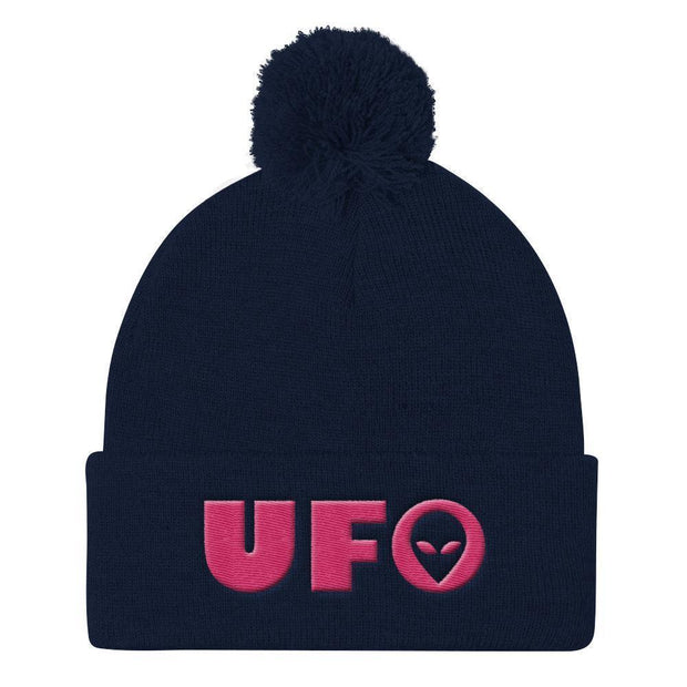 JOAN SEED Outdoors Travel Products PINK / Navy Ufo Embroidered Pom Pom Knit Beanie