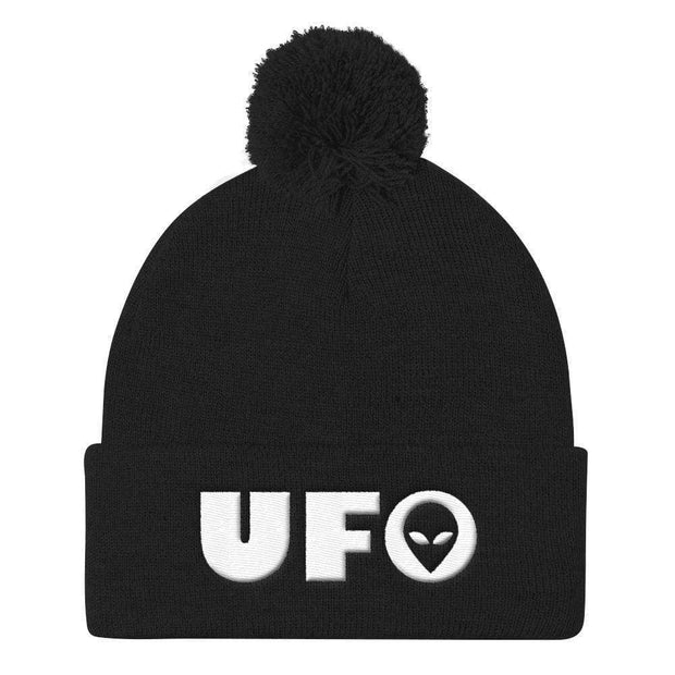 JOAN SEED Outdoors Travel Products WHITE / Black Ufo Embroidered Pom Pom Knit Beanie