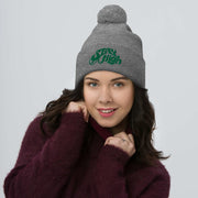 JOAN SEED Stay High Embroidered Pom Pom Knit Beanie