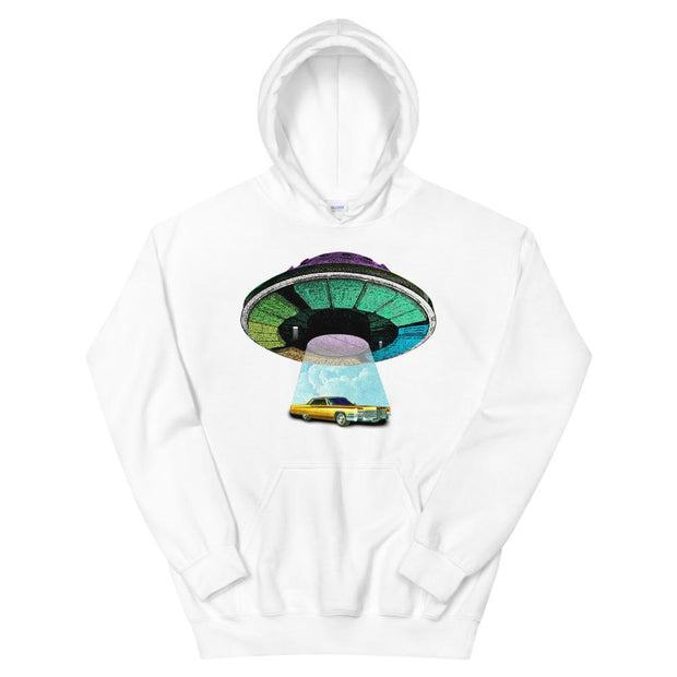 JOAN SEED Unisex Art Fashion White / S Cadillac Abduction Unisex Midweight Hoodie